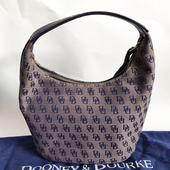 Vintage Dooney & Bourke Bag Signature Y2K 90S Blue Gray Dust Bag Canvas Leather - Picture 3 of 16
